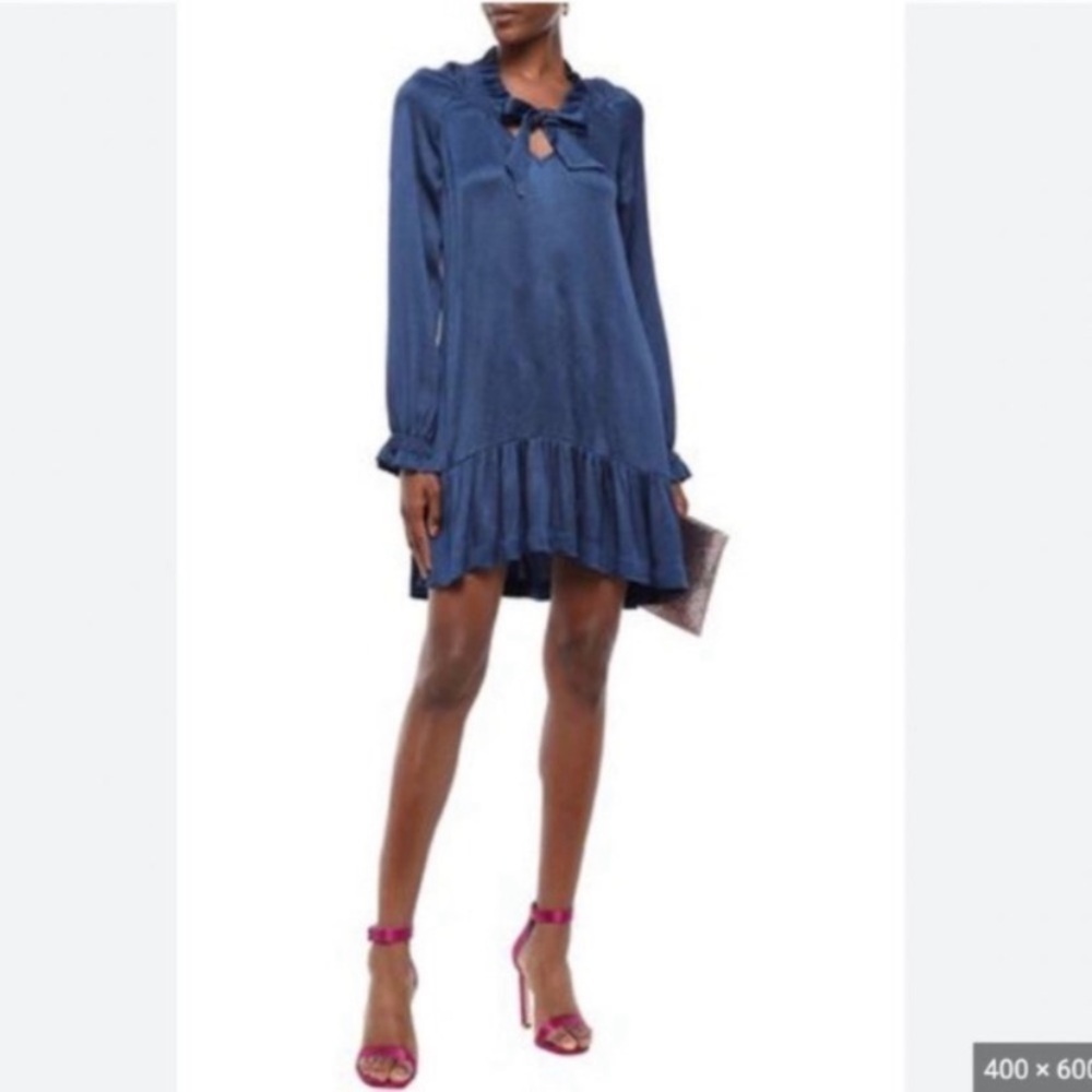Sandro Dress Butterfly Frill Trim Mini Long Sleeve in Navy - Picture 3 of 10
